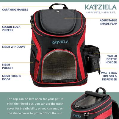 Show full view: Katziela Airline Approved Backpack Dog & Cat Carrier, 16-in, Red slide 3 of 8
