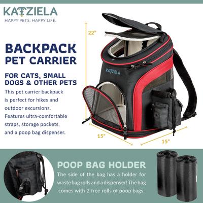 Show full view: Katziela Airline Approved Backpack Dog & Cat Carrier, 16-in, Red slide 2 of 8