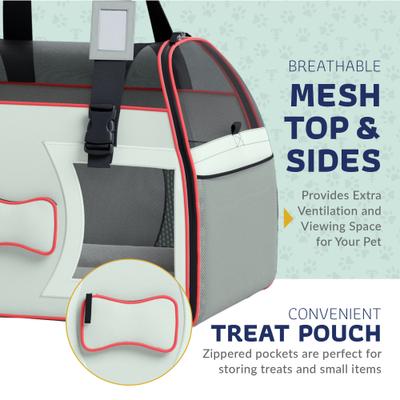 Show full view: Katziela Bone Cruiser Pro Airline Approved Bag Dog & Cat Carrier, Gray & Red, 16-in slide 6 of 9