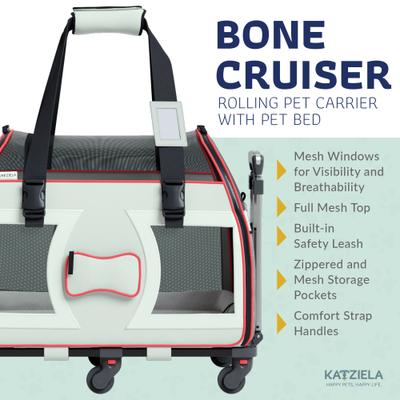 Show full view: Katziela Bone Cruiser Pro Airline Approved Bag Dog & Cat Carrier, Gray & Red, 16-in slide 4 of 9