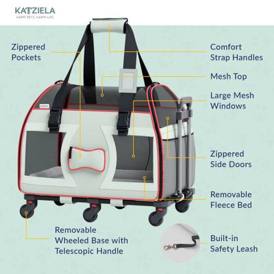 Show full view: Katziela Bone Cruiser Pro Airline Approved Bag Dog & Cat Carrier, Gray & Red, 16-in slide 5 of 9
