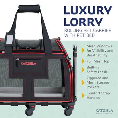 Show full view: Katziela Luxury Lorry Pro Removable Wheels & Double Telescopic Handle Dog & Cat Carrier, Black & Red slide 4 of 9