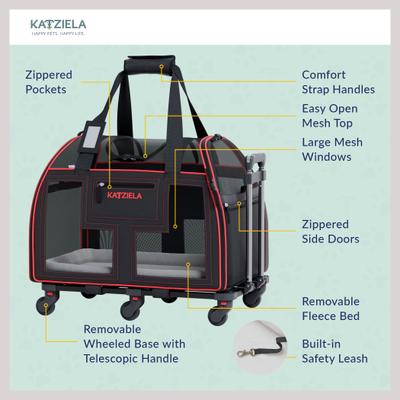 Show full view: Katziela Luxury Lorry Pro Removable Wheels & Double Telescopic Handle Dog & Cat Carrier, Black & Red slide 5 of 9