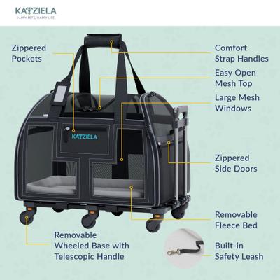 Show full view: Katziela Luxury Lorry Pro Removable Wheels & Double Telescopic Handle Dog & Cat Carrier, Gray slide 5 of 9