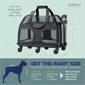 Katziela Luxury Rider Pro Removable Wheels & Double Telescopic Handle Airline-Approved Dog & Cat Carrier Bag, Black & Blue