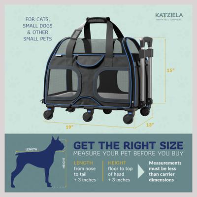 Show full view: Katziela Luxury Rider Pro Removable Wheels & Double Telescopic Handle Airline-Approved Dog & Cat Carrier Bag, Black & Blue slide 2 of 7