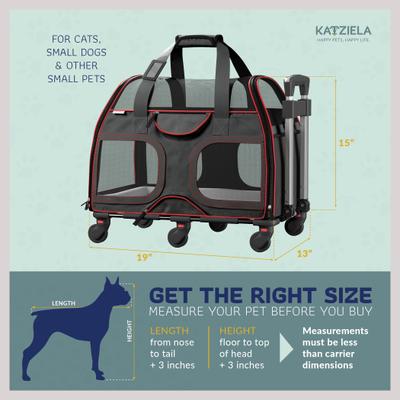 Show full view: Katziela Luxury Rider Pro Removable Wheels & Double Telescopic Handle Airline-Approved Dog & Cat Carrier Bag, Black & Red slide 3 of 10