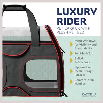 Show full view: Katziela Luxury Rider Pro Removable Wheels & Double Telescopic Handle Airline-Approved Dog & Cat Carrier Bag, Black & Red slide 4 of 10