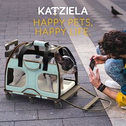 Katziela Luxury Rider Pro Removable Wheels & Double Telescopic Handle Airline-Approved Dog & Cat Carrier Bag, Blue/Brown slide 2 of 8