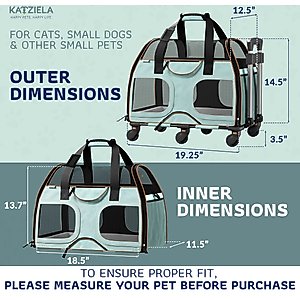 Katziela Luxury Rider Pro Removable Wheels & Double Telescopic Handle Airline-Approved Dog & Cat Carrier Bag, Blue/Brown