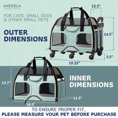 Show full view: Katziela Luxury Rider Pro Removable Wheels & Double Telescopic Handle Airline-Approved Dog & Cat Carrier Bag, Blue/Brown slide 2 of 9