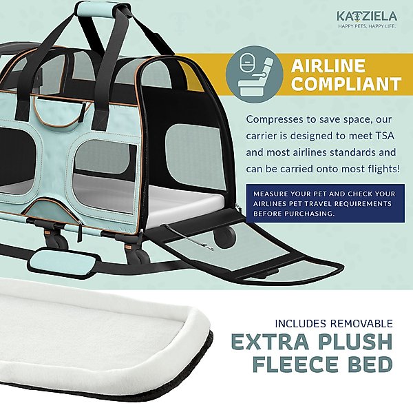 Katziela Luxury Rider Pro Removable Wheels & Double Telescopic Handle Airline-Approved Dog & Cat Carrier Bag