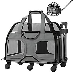 Katziela Luxury Rider Pro Removable Wheels & Double Telescopic Handle Airline-Approved Dog & Cat Carrier Bag, Gray