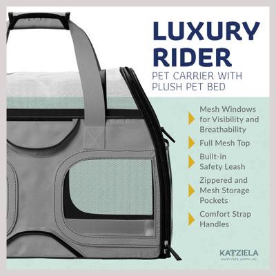 Show full view: Katziela Luxury Rider Pro Removable Wheels & Double Telescopic Handle Airline-Approved Dog & Cat Carrier Bag, Gray slide 3 of 9