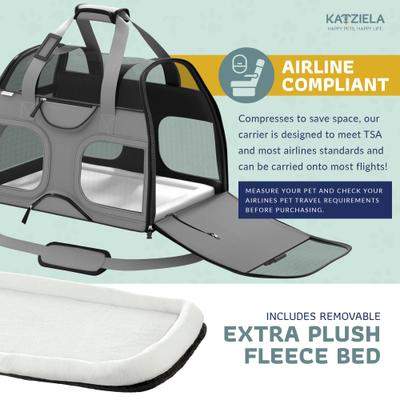 Show full view: Katziela Luxury Rider Pro Removable Wheels & Double Telescopic Handle Airline-Approved Dog & Cat Carrier Bag, Gray slide 6 of 9