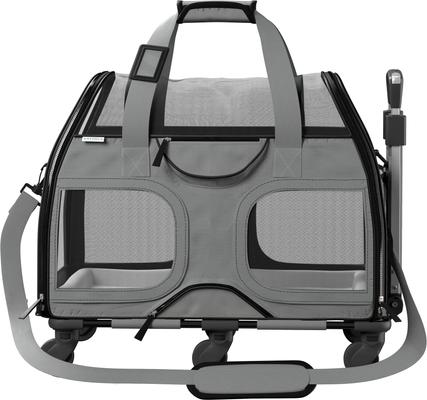 Show full view: Katziela Luxury Rider Pro Removable Wheels & Double Telescopic Handle Airline-Approved Dog & Cat Carrier Bag, Gray slide 8 of 9