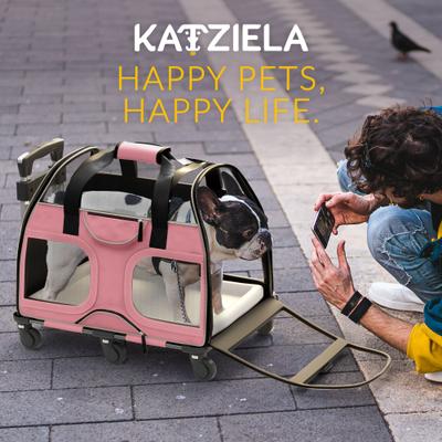 Show full view: Katziela Luxury Rider Pro Removable Wheels & Double Telescopic Handle Airline-Approved Dog & Cat Carrier Bag, Pink/White slide 8 of 9