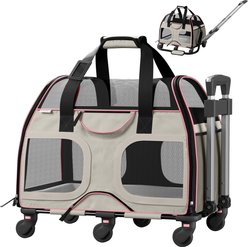 Katziela Luxury Rider Pro Removable Wheels & Double Telescopic Handle Airline-Approved Dog & Cat Carrier Bag, White/Pink slide 1 of 7