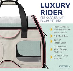 Katziela Luxury Rider Pro Removable Wheels & Double Telescopic Handle Airline-Approved Dog & Cat Carrier Bag, White/Pink slide 2 of 7