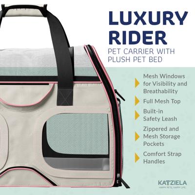 Show full view: Katziela Luxury Rider Pro Removable Wheels & Double Telescopic Handle Airline-Approved Dog & Cat Carrier Bag, White/Pink slide 5 of 9