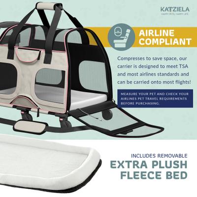 Show full view: Katziela Luxury Rider Pro Removable Wheels & Double Telescopic Handle Airline-Approved Dog & Cat Carrier Bag, White/Pink slide 8 of 9