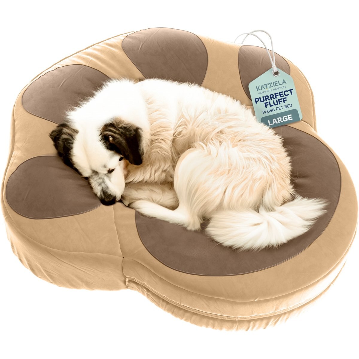 Katziela Paw Shaped Pillow Dog & Cat Bed, Coconut Brown, Large: 40-in