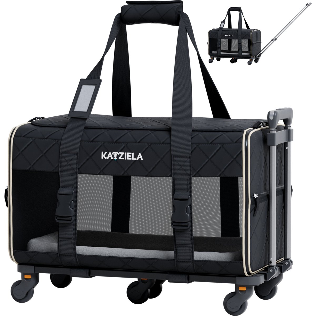 Katziela Quilitied Airline Approved Bag Dog & Cat Carrier, 16-in, Black