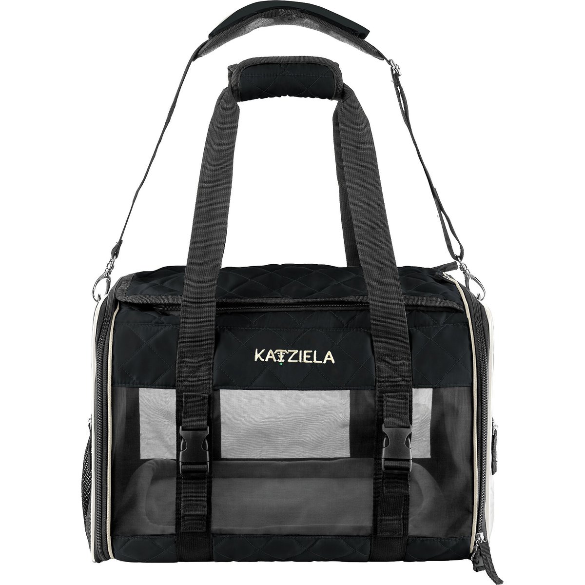 Katziela Quilted Companion Dog & Cat Carrier, Black, Medium