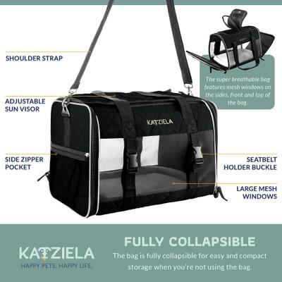 Show full view: Katziela Quilted Companion Dog & Cat Carrier, Black, Small slide 3 of 6