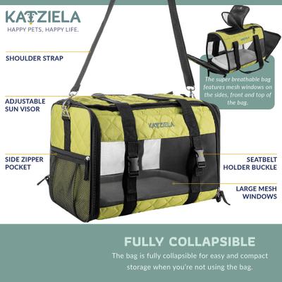 Show full view: Katziela Quilted Companion Dog & Cat Carrier, Green, Medium slide 3 of 6