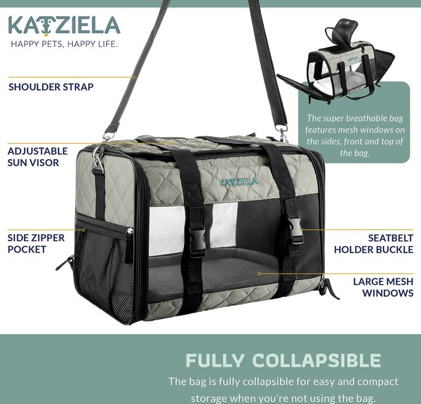 Show full view: Katziela Quilted Companion Dog & Cat Carrier, Grey, Small slide 4 of 6