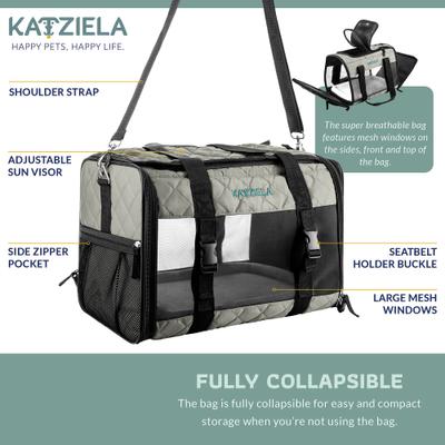 Show full view: Katziela Quilted Companion Dog & Cat Carrier, Grey, Small slide 4 of 6
