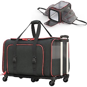 Katziela Rolling Rover Airline Approved Bag Dog & Cat Carrier, 18-in, Black & Red