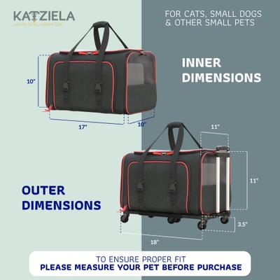 Show full view: Katziela Rolling Rover Airline Approved Bag Dog & Cat Carrier, 18-in, Black & Red slide 3 of 11