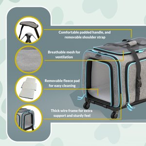 Katziela Rolling Rover Airline Approved Bag Dog & Cat Carrier, 18-in, Gray & Blue