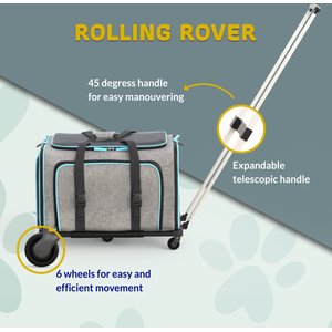 Katziela Rolling Rover Airline Approved Bag Dog & Cat Carrier, 18-in, Gray & Blue