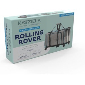 Katziela Rolling Rover Airline Approved Bag Dog & Cat Carrier, 18-in, Gray & Blue