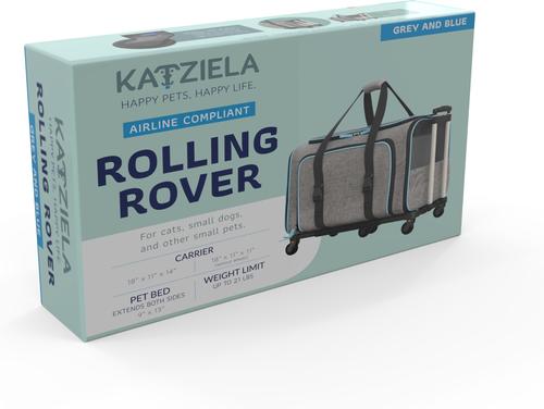 Show full view: Katziela Rolling Rover Airline Approved Bag Dog & Cat Carrier, 18-in, Gray & Blue slide 8 of 10