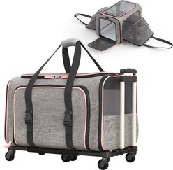 Katziela Rolling Rover Airline Approved Bag Dog & Cat Carrier, 18-in, Gray & Pink