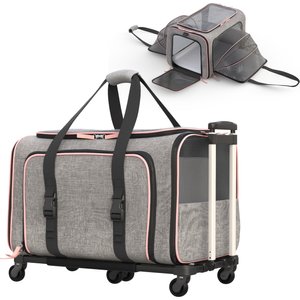 Katziela Rolling Rover Airline Approved Bag Dog & Cat Carrier, 18-in, Gray & Pink