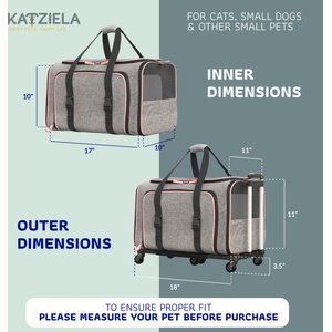 Katziela Rolling Rover Airline Approved Bag Dog & Cat Carrier, 18-in, Gray & Pink
