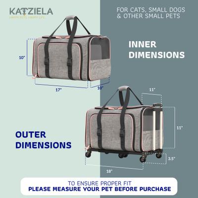Katziela Rolling Rover Airline Approved Bag Dog & Cat Carrier, 18-in
