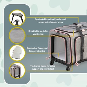 Katziela Rolling Rover Airline Approved Bag Dog & Cat Carrier, 18-in, Gray & Pink