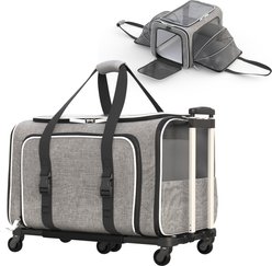 Katziela Rolling Rover Airline Approved Bag Dog & Cat Carrier, 18-in, Gray & White