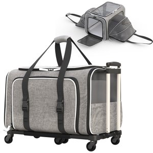 Katziela Rolling Rover Airline Approved Bag Dog & Cat Carrier, 18-in, Gray & White