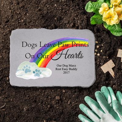 Show full view: Kay Berry Dogs Leave Pawprints Rainbow Personalized Memorial Stone slide 2 of 3