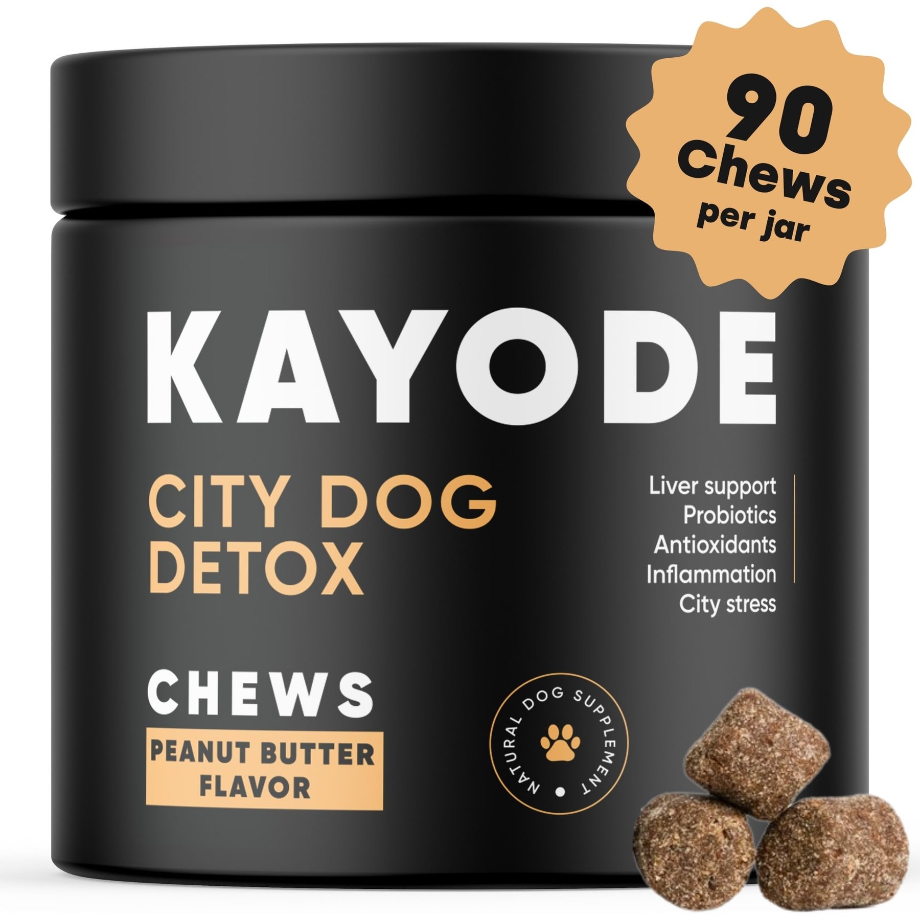 Kayode City Dog Detox Peanut Butter Flavored Chews Liver Supplement for Dogs, 90 count