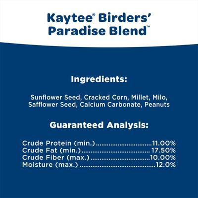 Show full view: Kaytee Birders' Paradise Blend Sunflower, Safflower & Peanuts Songbird Wild Bird Food, 8-lb bag slide 8 of 11