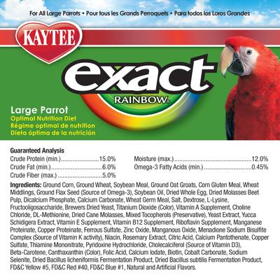 Show full view: Kaytee Exact Rainbow Large Parrot Bird Food, 20-lb bag slide 8 of 11