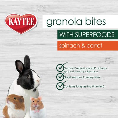 Show full view: Kaytee Granola Small Animal Bites with Superfoods Spinach & Carrot Small Pet Treats, 4.5-oz bag slide 4 of 7